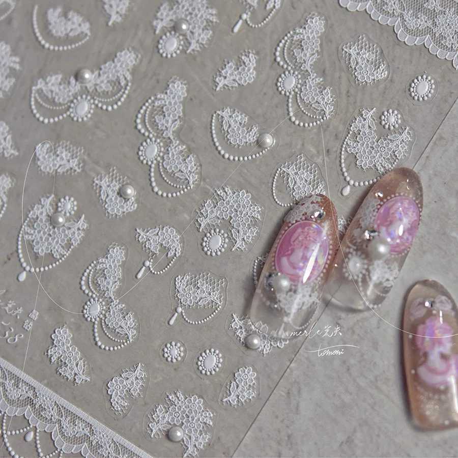 Japanese White Lace Flower High Quality 3D Embossing Adhesive Nail Stickers Nail Art Decoration Decals DesignXJ250120