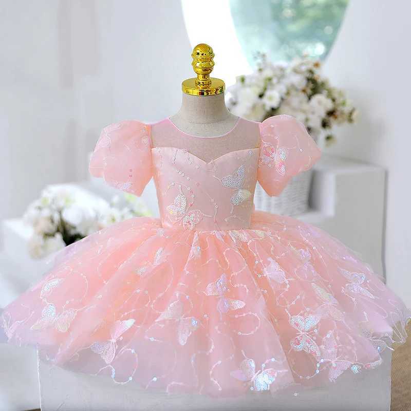 Summer sequin butterfly baby dress sheer 1 birthday baptismal princess wedding childrens party dress girl formal evening dress X250203