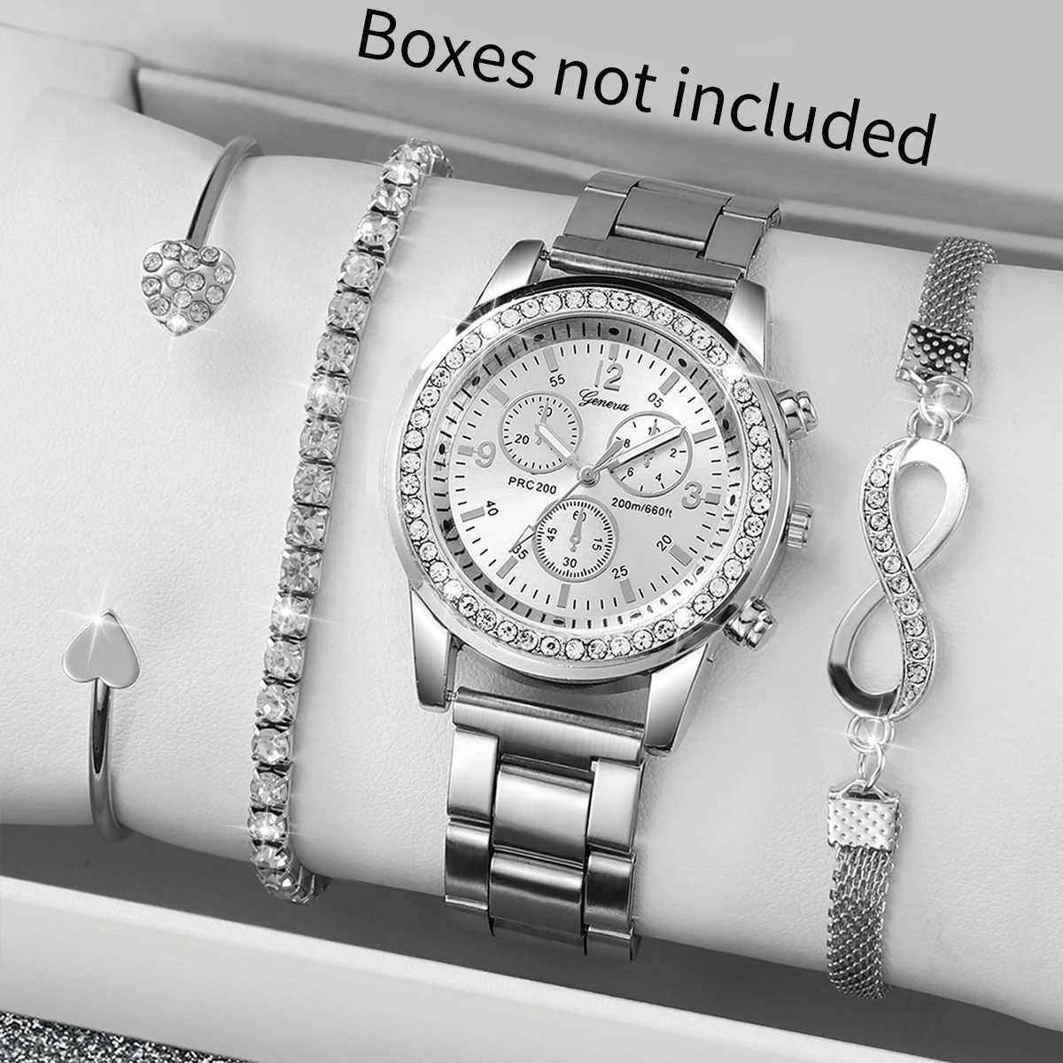 Wen Fashion Silver Color Stainless Steel Quartz Watch Silver Beads Jewelry Set X250203