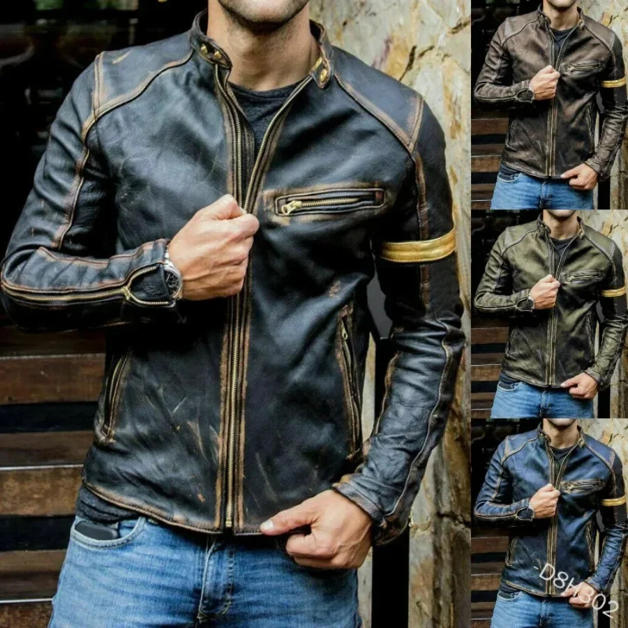 2025 Autumn Winter Mens Leather Jacket Fashion Teenager Stand Collar Punk Motorcycle Male S5XL 250109
