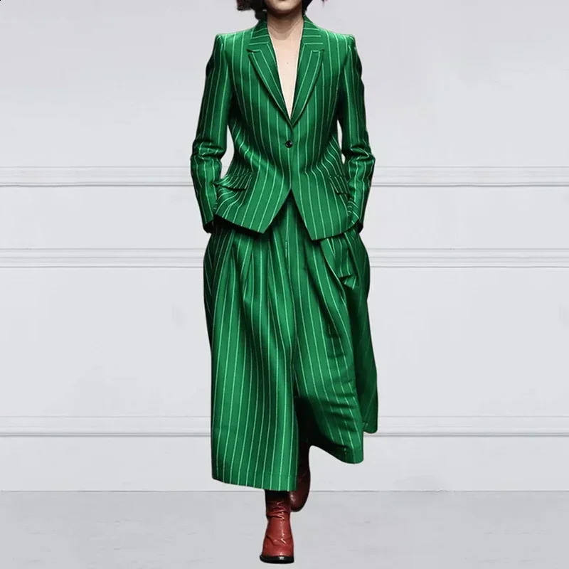Modigirl Winter Clothes Trendy Pants Suits Set Office for Women 2024 Autumn British Striped Loose Wide Leg Womens England s 250114