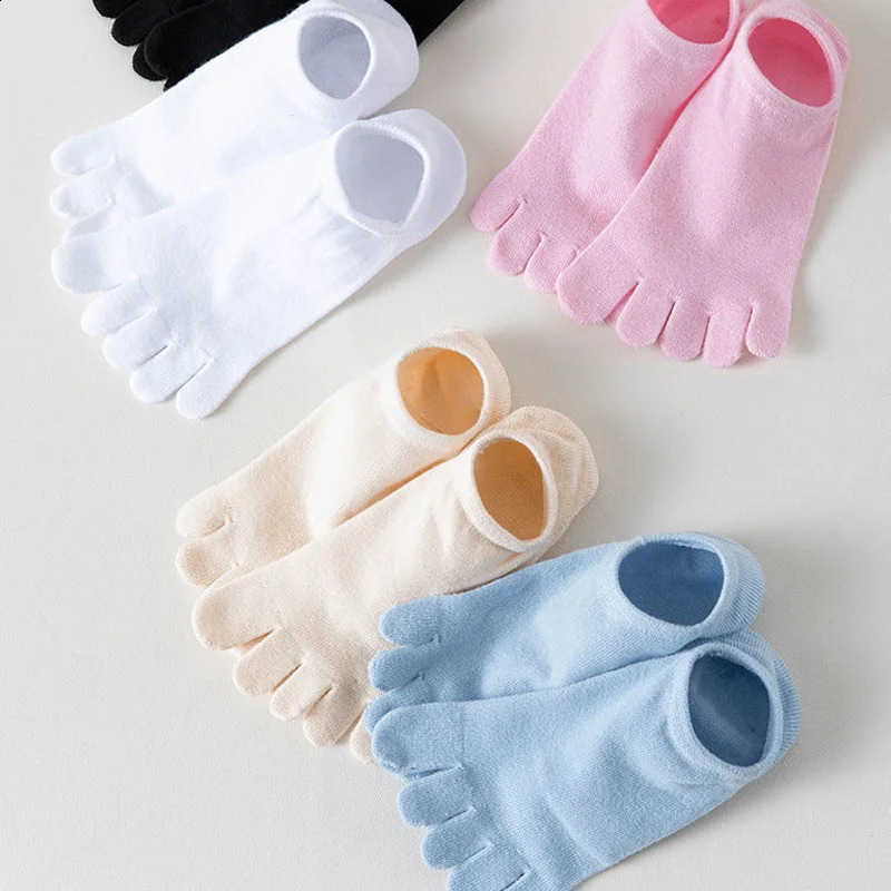 5 Pairs Summer Invisible Toe Socks Woman Cotton Thin Solid Soft Shallow Mouth Breathable Deodorant No Show 5 Finger Socks 250121