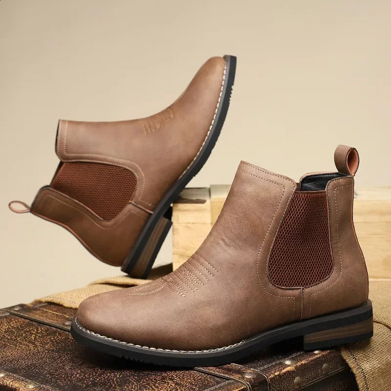 High Quality Handmade Men Chelsea Boots Retro Leather Boot Motorcycle Boots Fashion British Style High-Top Shoes Botas de Hombre 250120