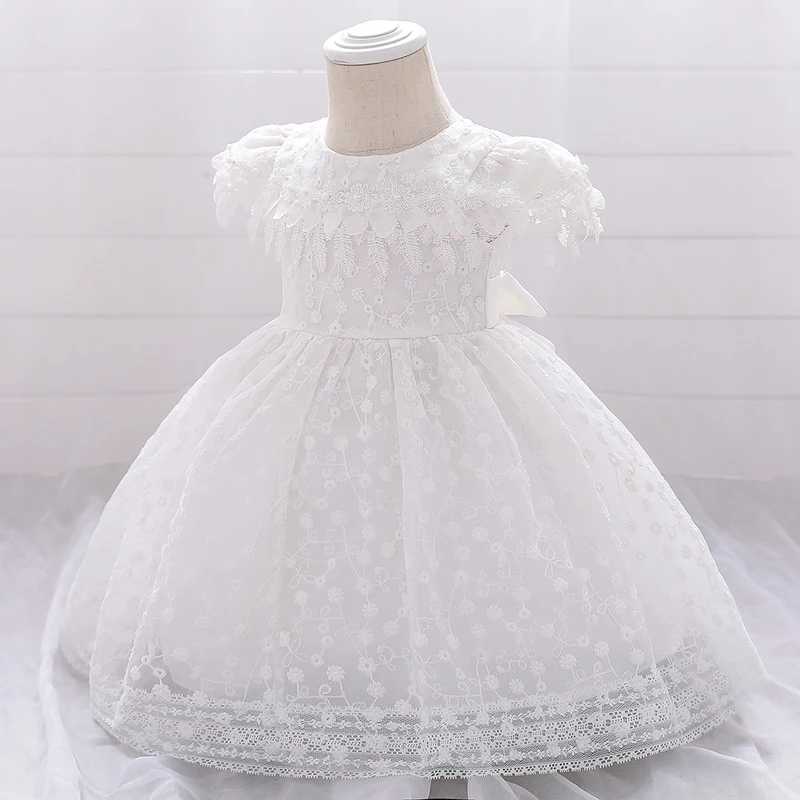 Summer White Newborn First Birthday Dress Baby Girl Dress Solid Lace Princess Baptist Dress Party Dress X250203