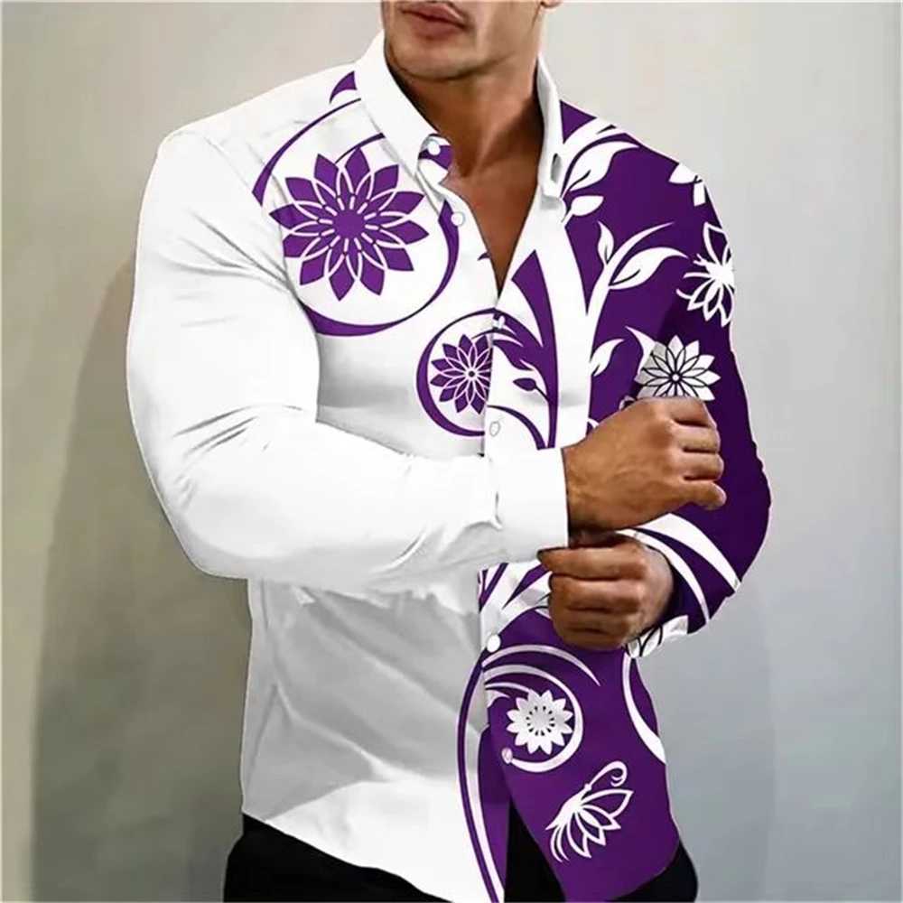 New Mens Shirt Summer Casual Party Multicolor Print Fashion Shirt Mens Long Sleeve Lapel Plus XS-6XLXJ250121