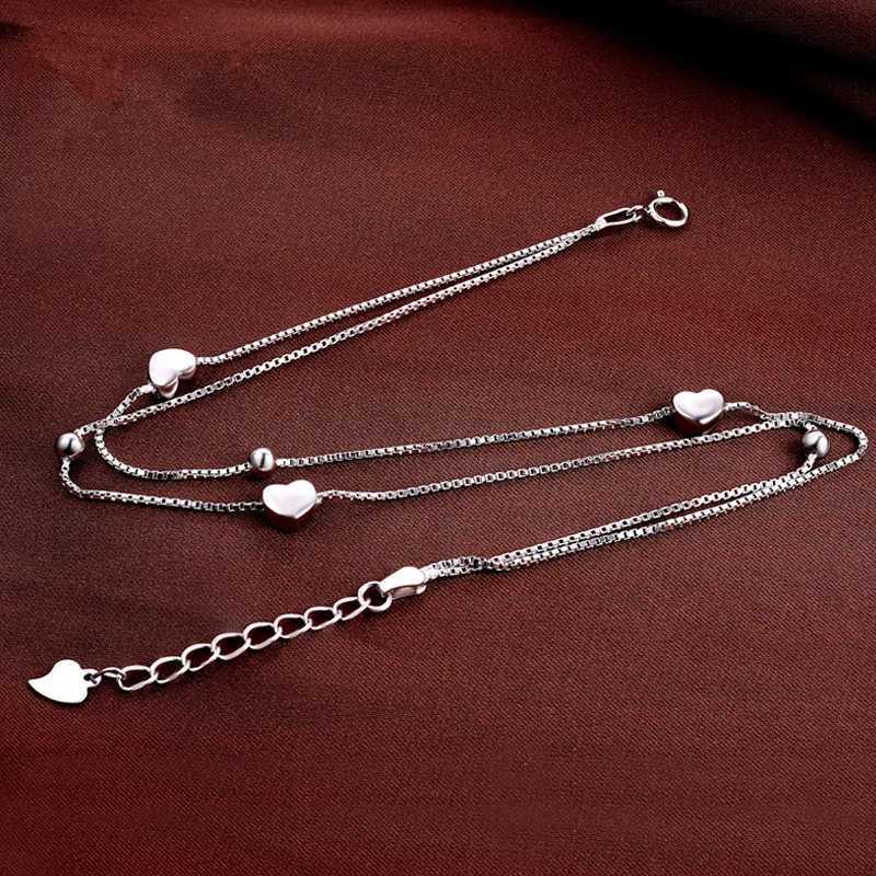 Solid Silver 100% 925 Sterling Silver Anklet Womens Double Anklets Luxury JewelryXJ250121