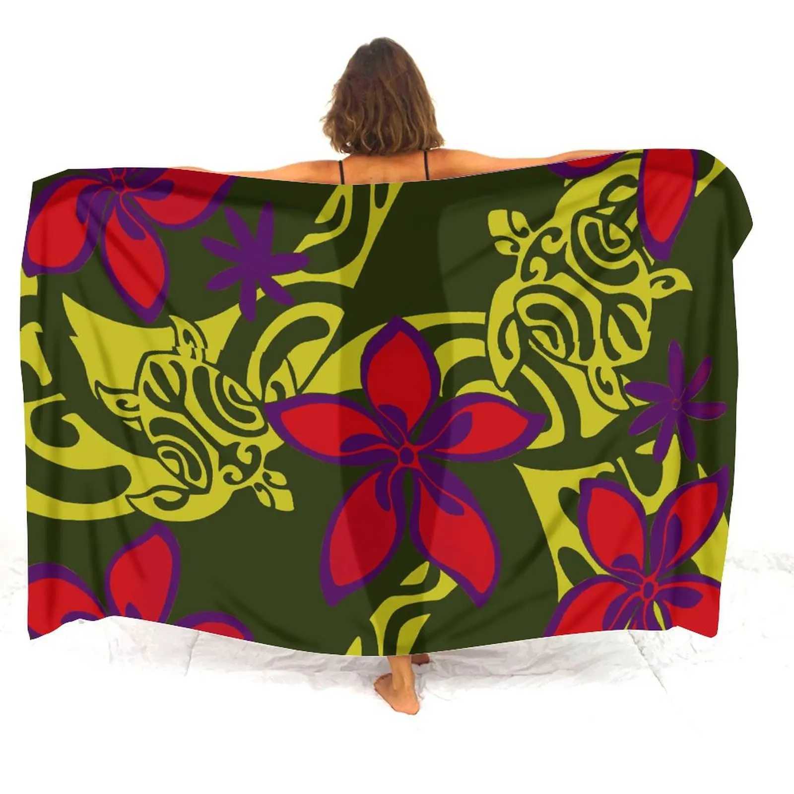 Summer soft ladies Sarong Haiian tribal ethnic Polynesian print custom floral pattern text custom seaside bikini jacket W250120