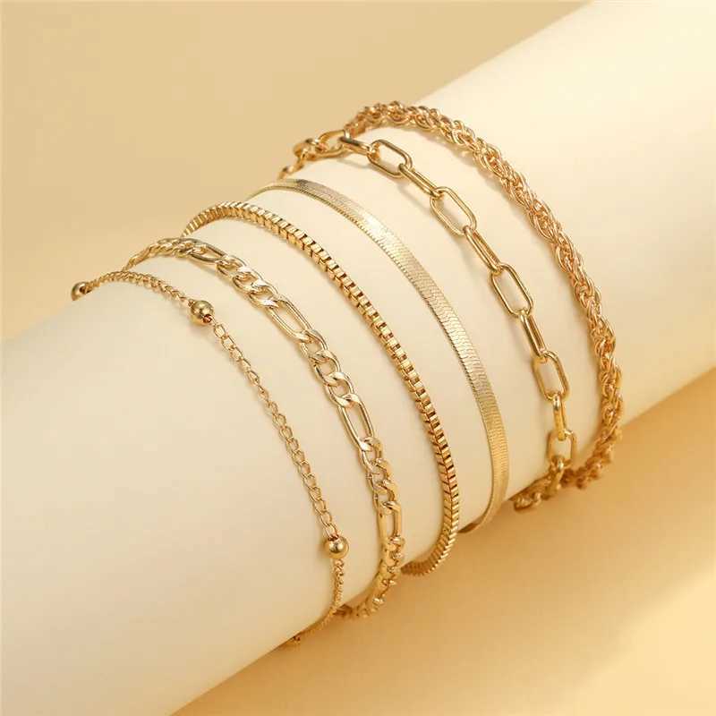 Simple Gold Color Anklets for Women Beach Foot Jewelry Leg Chain Ankle Bracelets Female Accories Gifts 6Pcs/SetXJ250121