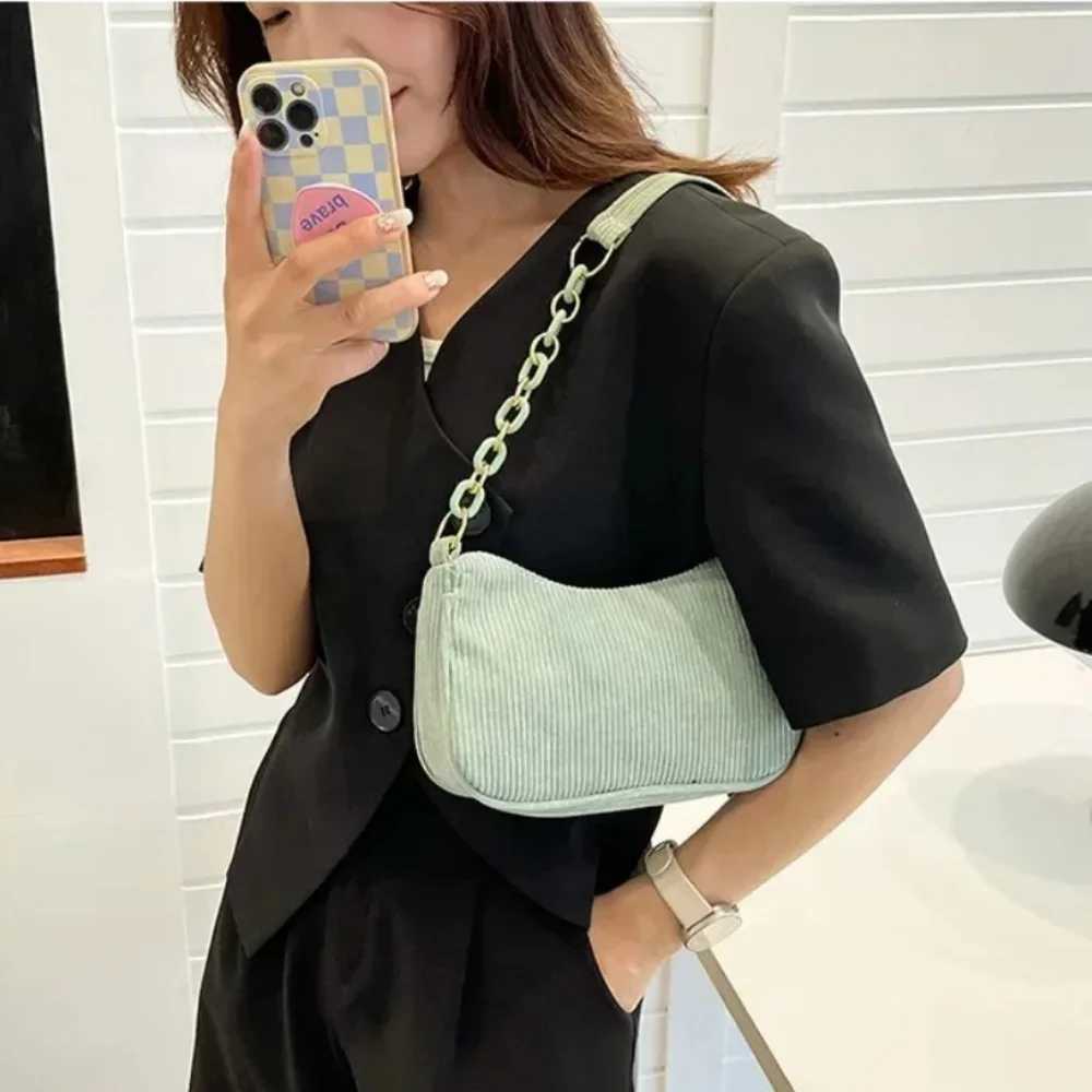 1PC Fi Vintage Womens Handbags Corduroy Underarm Bag Casual Women Shoulder Bags Solid Color Zipper Female Handbag CluhXJ250121