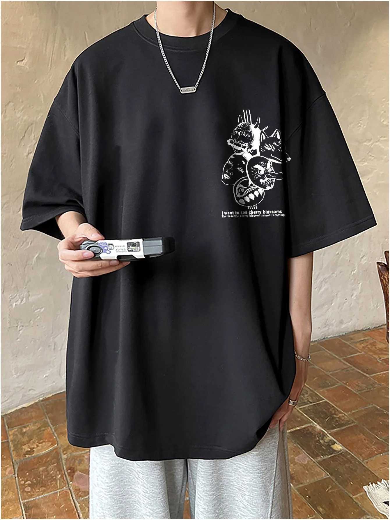 Harajuku Monster Anime Mens T-shirt Large Fashion Retro Y2k Unisex T-shirt Short Sleeve Casual Clothing Summer Cotton Mens Top W250117