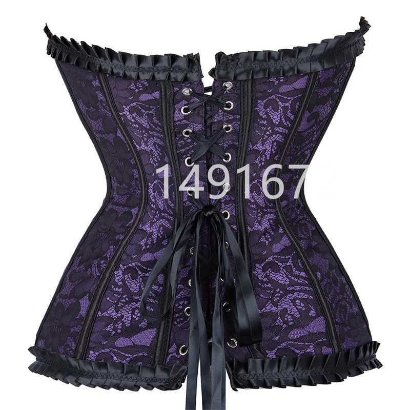 Sapubonva tight corset womens top plus size floral lingerie sexy Victorian lace vintage clothing black W250120