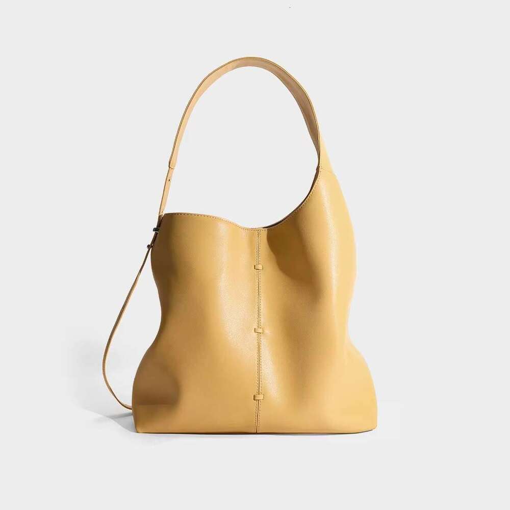 Designer Women's Shoulder Bag With Genuine Cow Leather Large Capacity Casual Tote Yellow Hobo Ladies Handbag 2024 Fall