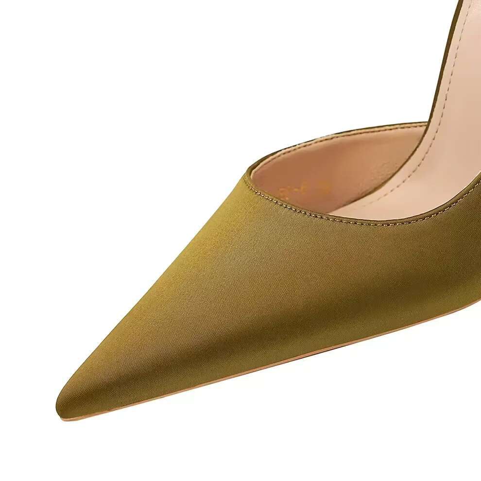 Plus Size Women 10.5cm High Heels Wedding Bridal Dress Silk Satin Pumps Lady Orange-Red Green Escarpins Nightclub Party Shoes