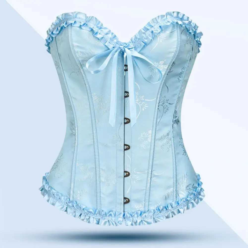 Blue Corset Bustiers Womens Corset Top with Ruffle Trim Strapless Waist Cincher Bustier Shapewear Adjustable Strap Shapewear W250120