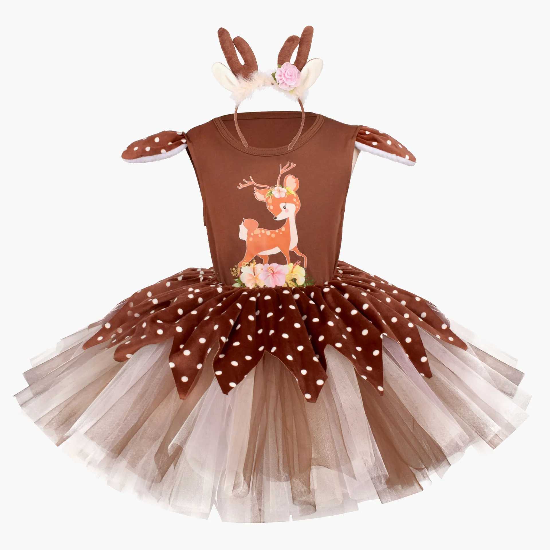 Deer Costume For Girls Christmas Party Tutu Dress Gifts Elk Reindeer Cosplay Xmas Clothes Outfits Kids Halloween Purim Clothes W250117