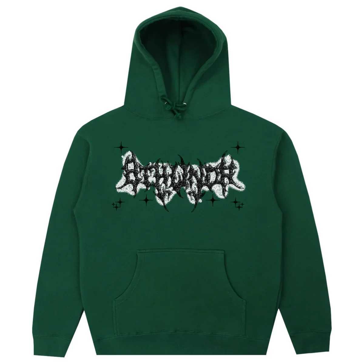 American Simple Goth Eyes Hand-painted Style Printed Green Hoodie Womens Spring Trend Y2K Hip-hop Street Sports Pullover W250117