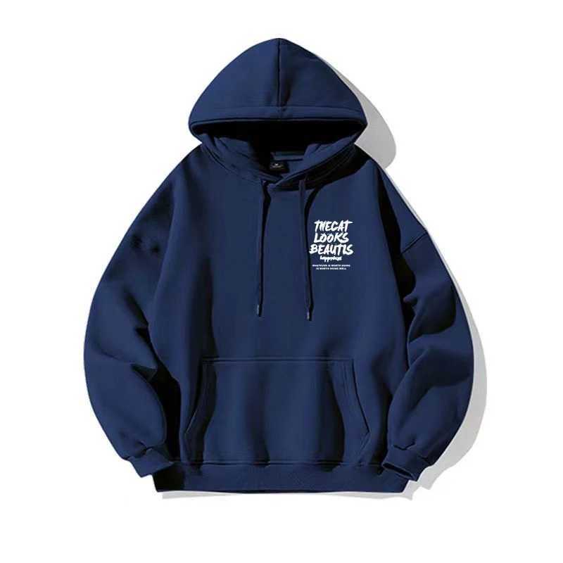 The Cat Looks Beauty Letter Prtined Hoodies Mens Comfortable Fashion Hooded Sweatshirt Hip Hop Streetwear Clothes Y2K Hoody W250117
