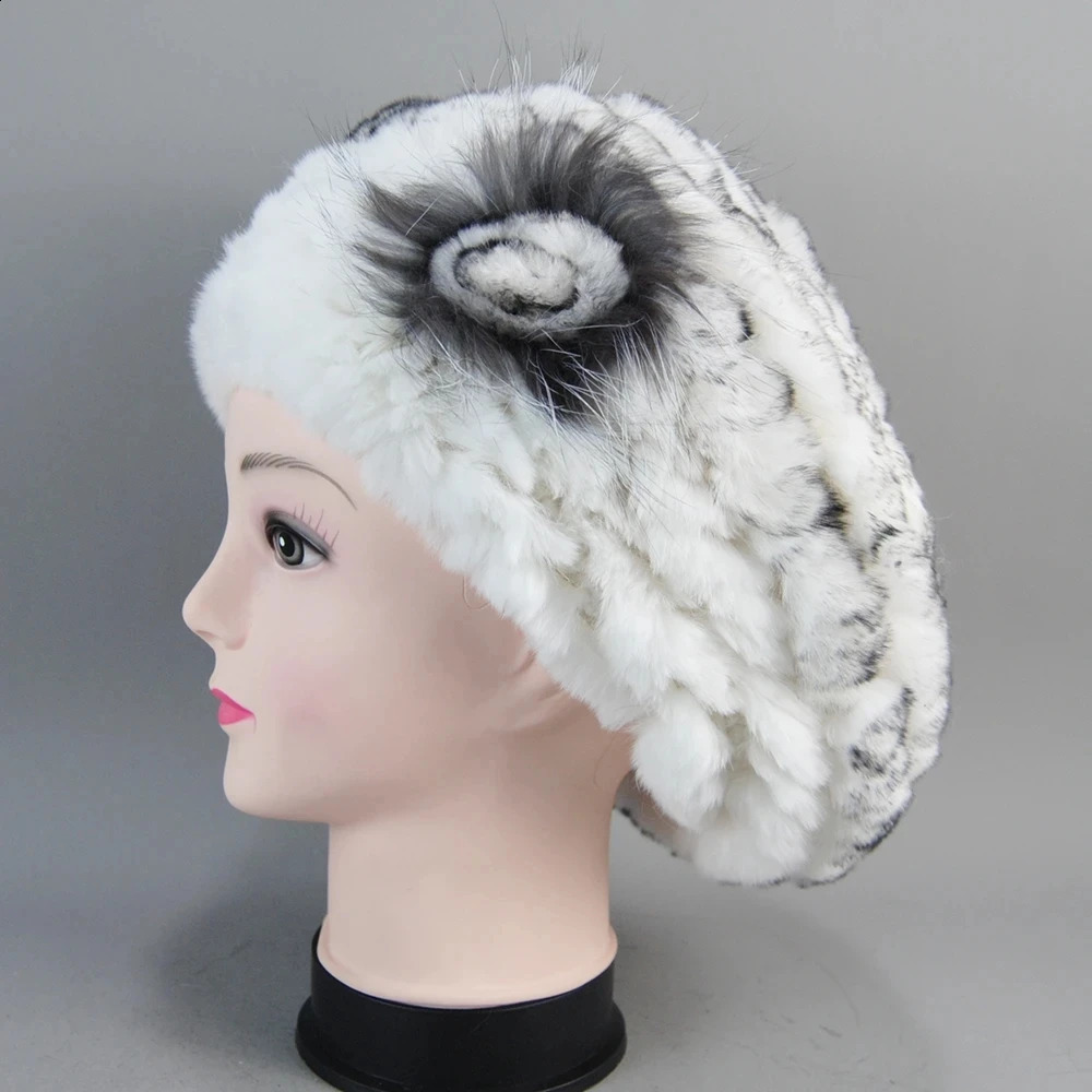 Rex Rabbit Fur Beanies Hat Womens Knitted 100% Natural Rex Rabbit Fur Beret Womens Winter Warm Fur Hat 250109