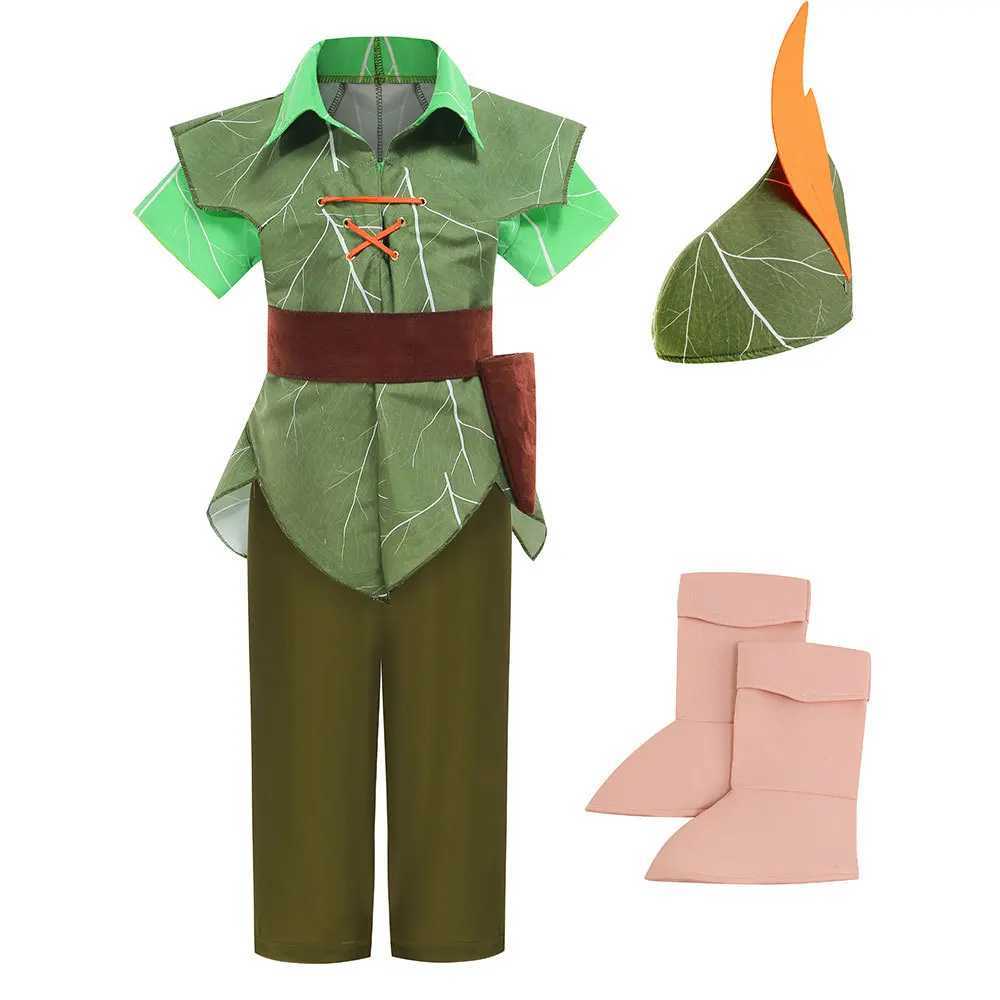 Child Peter Pan Costume With Hat Boys Halloween Fancy Party Dress Up Elf Outfits W250117