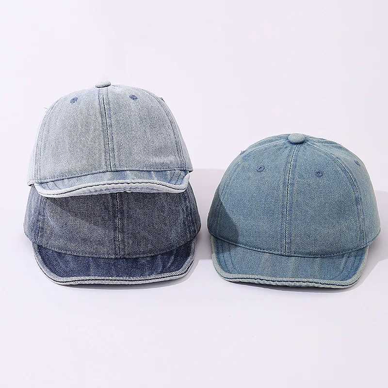 Wash denim baseball caps for boys and girls retro soft brown sun hats simple solid color adjustable childrens duck tongue hats M250121