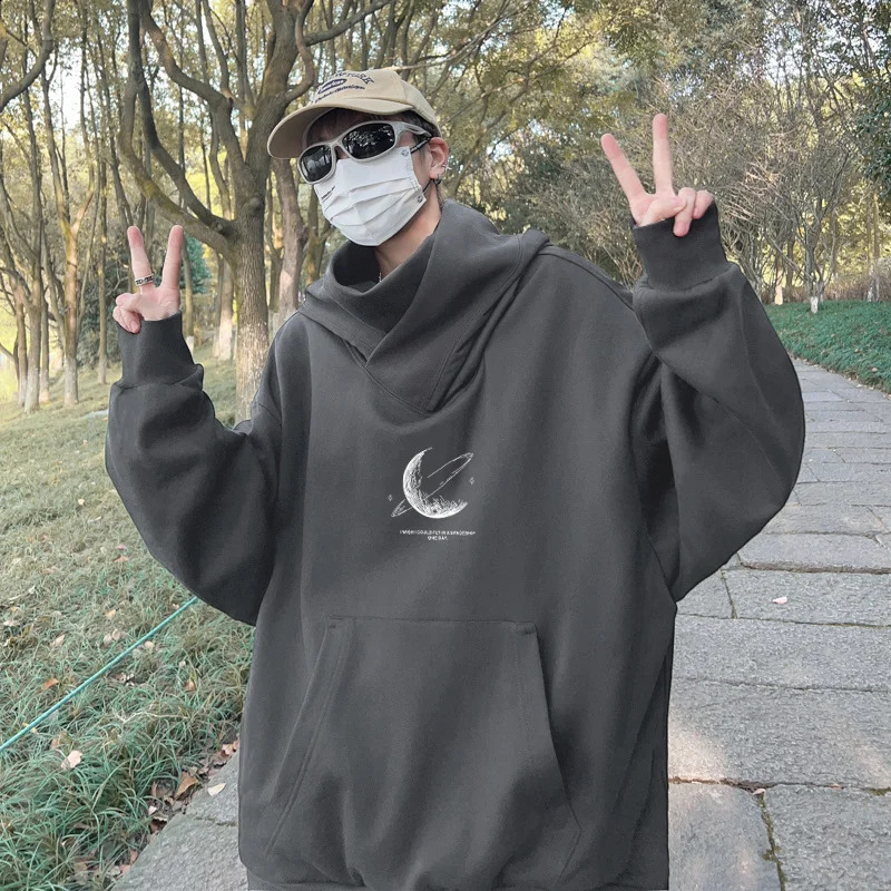 Moon Graphic Printed Ninja Hoodies Hombre Japanese Style Streetwear Turtleneck Sweatshirts Autumn Hip Hop Y2K Oversize Hoodie 250109Z