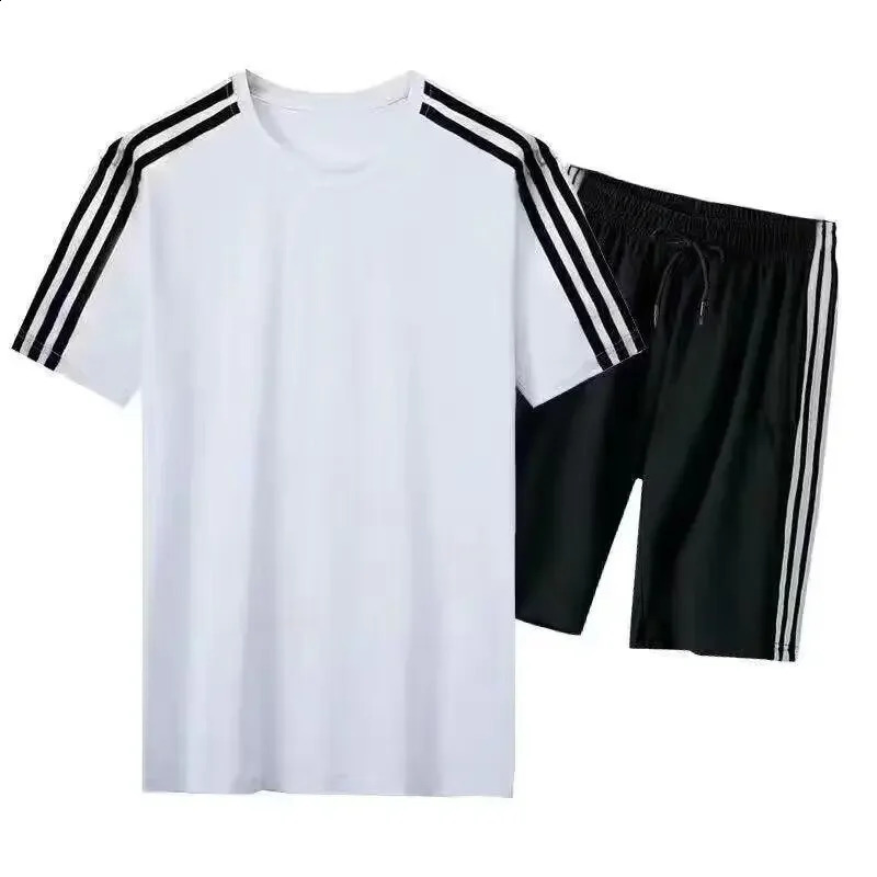 Summer Fashionable Loosefit Round Neck Tshirt Fivepiece Pants 2piece Set Mens Casual Sports Suit 250109
