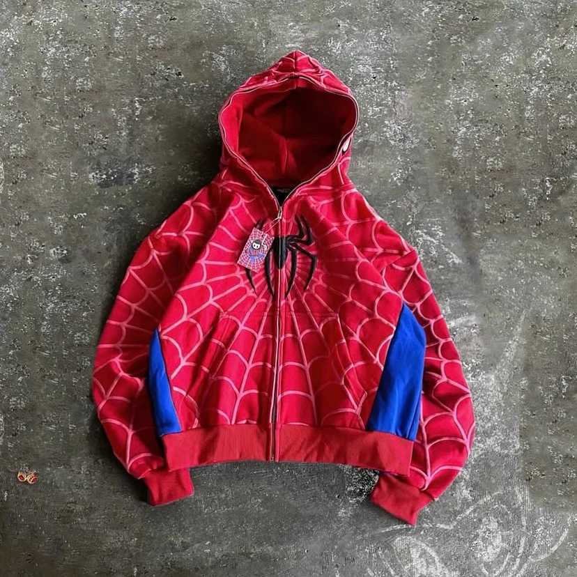 Y2k Anime Zipper Hoodie Mens Spider Web Pattern Red Hoodie Gothic Harajuku Super Large Hoodie Fashion Sportswear Clothing W250117