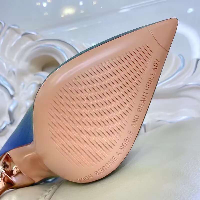 Women Fetish 10.5cm High Blue Bury Formal Dress Pumps Lady Sparkly Satin Wedding Brides Fairy Stilettos Heels Shoes