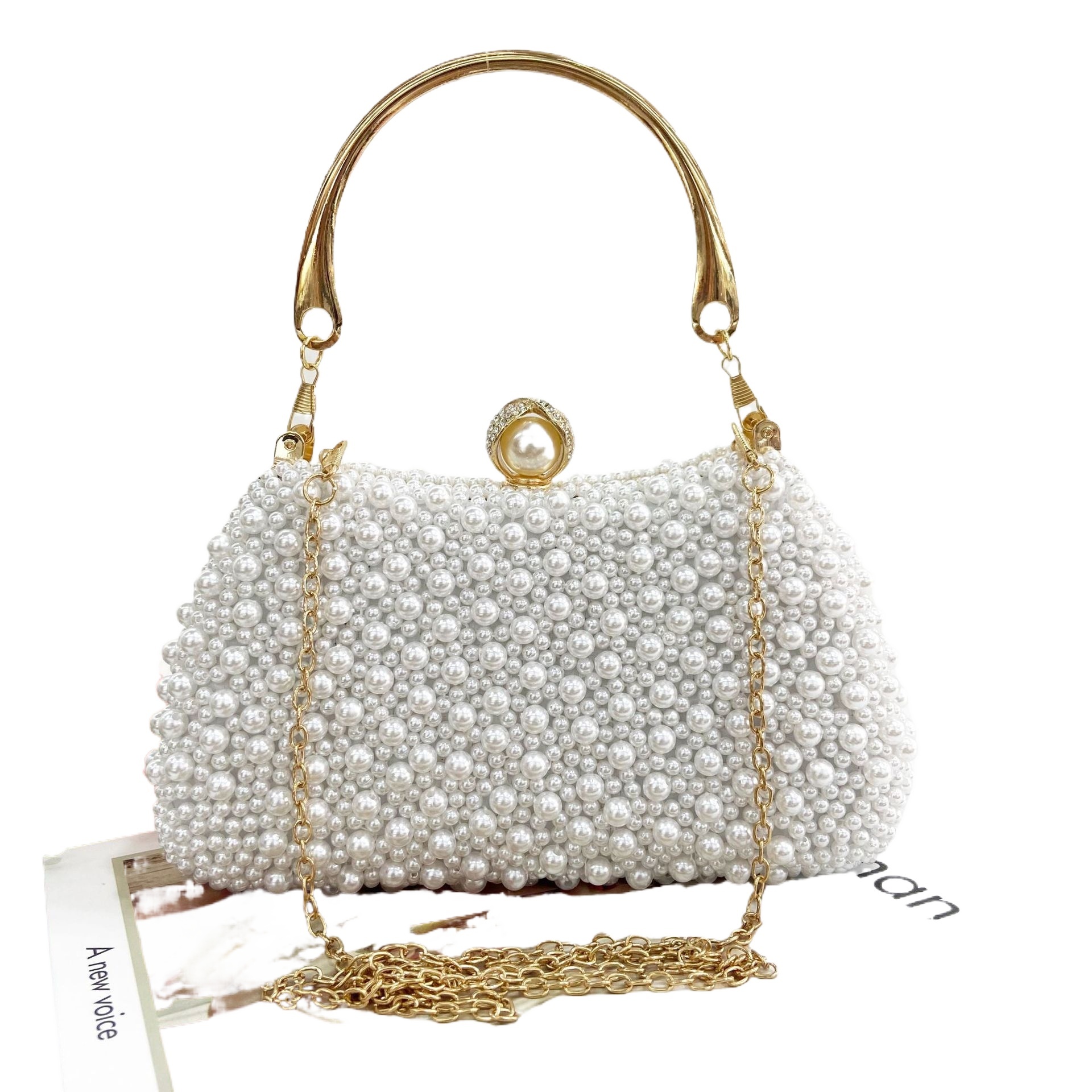 Pearl Handheld Style Single Shoulder Beaded Women's Banquet Cheongsam Evening Dress Bag