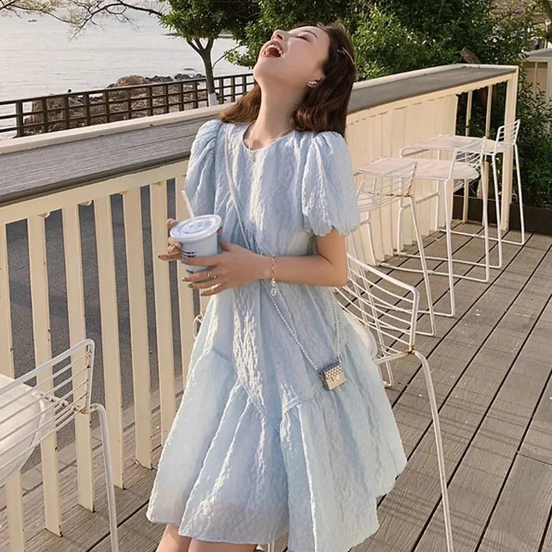 Summer Clothes for Short Lady Puff Sleeve Sweet Oneck Plus Size Pregnant Woman Dobby Dress Maternity Elegant Ball Gown Dresses 250114