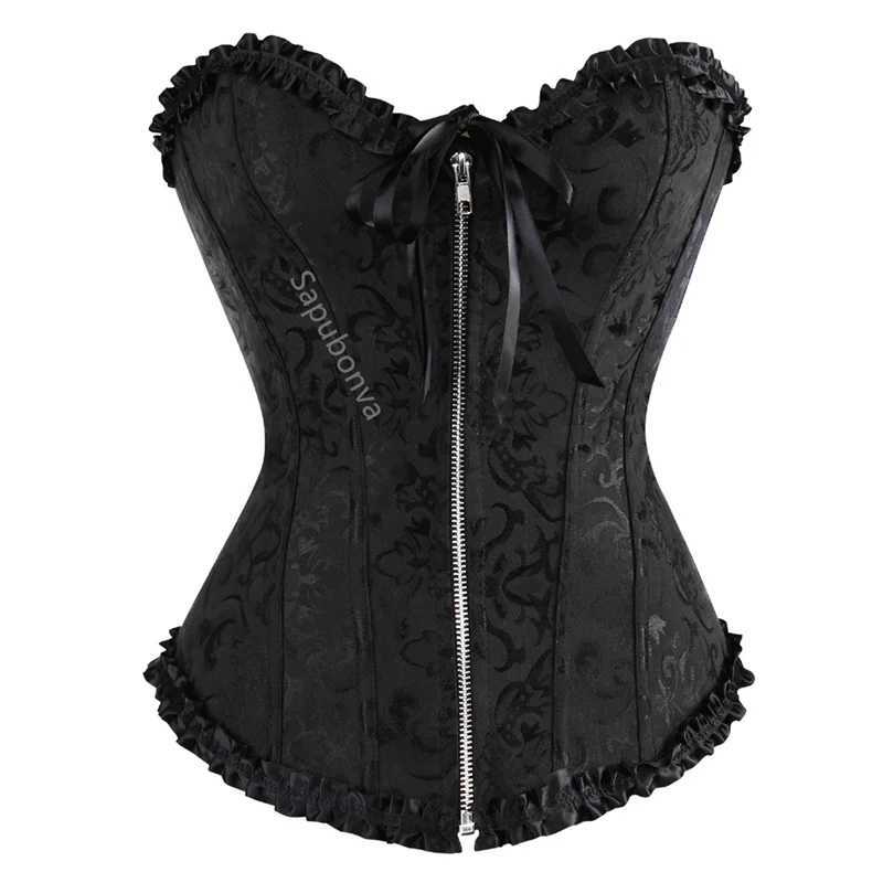 Sapubonva Green Corset Top Bustier Top Sexy Women Brocade Zipper Vintage Style Corset Overbust Ladies Renaissance DropShipping W250120