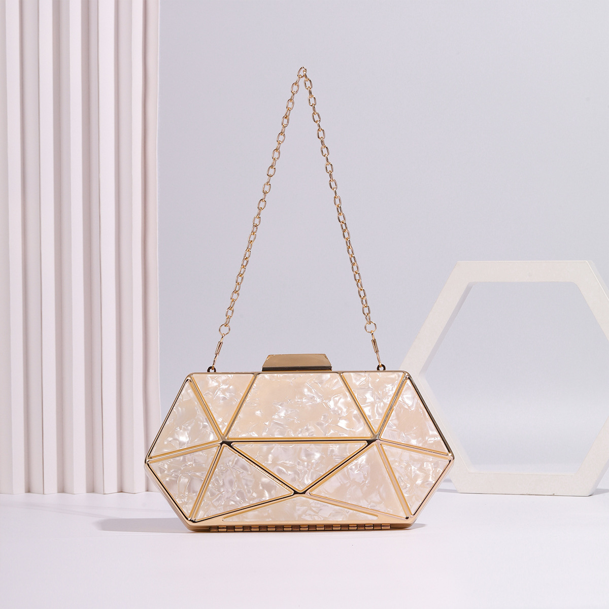 New Acrylic Metal Water Chestnut With Socialite Temperament, One Shoulder Diagonal Chain Bag, Women's Hand-Held Dinner Bag