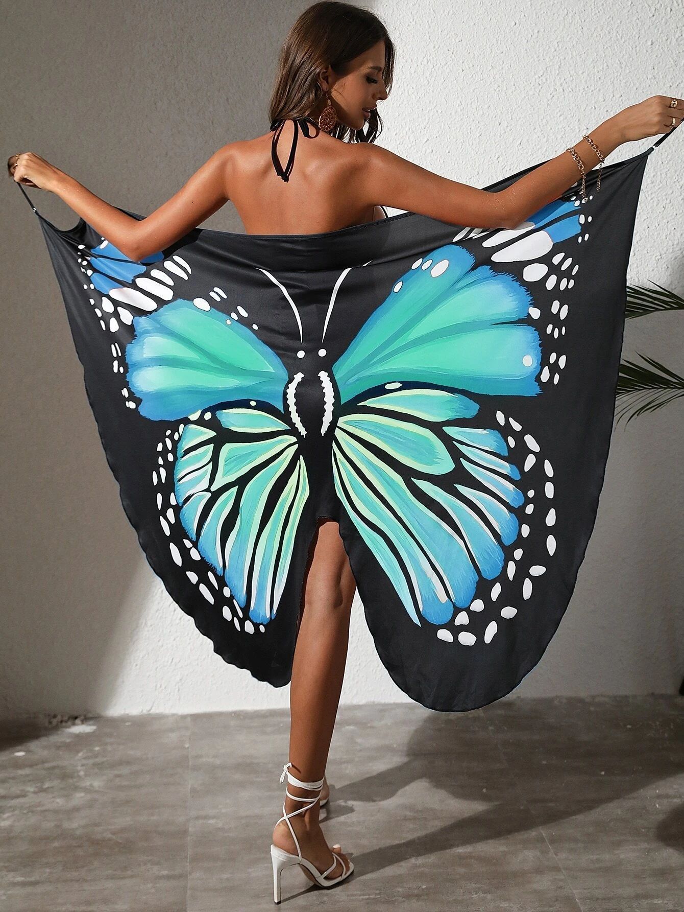 2025 New TEMU Designer One Piece Multi Color Tank Top Sexy Dress With Large Butterfly Digital Printing Multiple Wearing Styles Beach Skirt