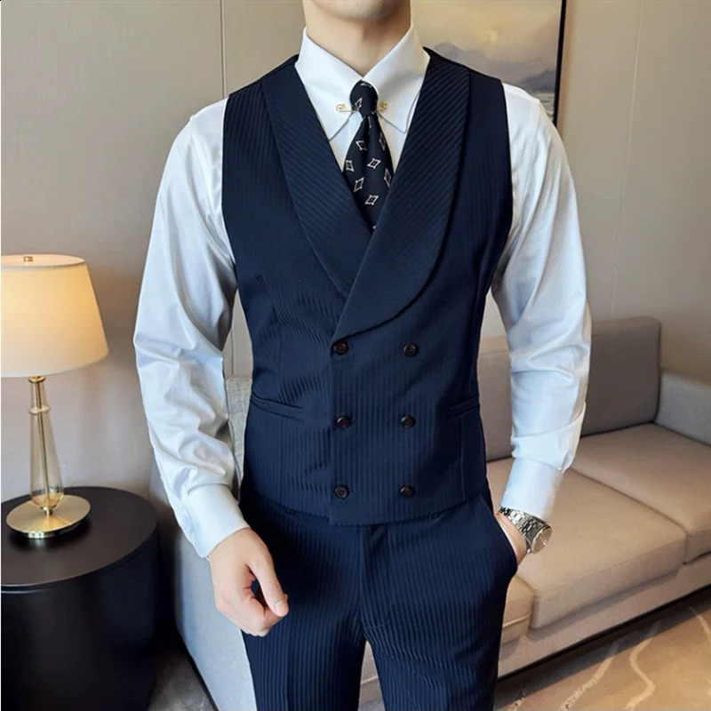 JacketsPantsVest Stripe Men Suit High Quality Double Breasted Elegant Fashion Tuxedo Formal Groom Wedding Social Suit 250121