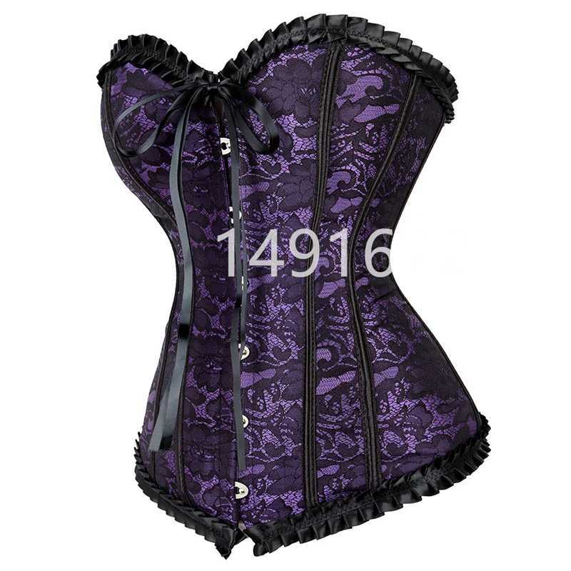 Sapubonva tight corset womens top plus size floral lingerie sexy Victorian lace vintage clothing black W250120