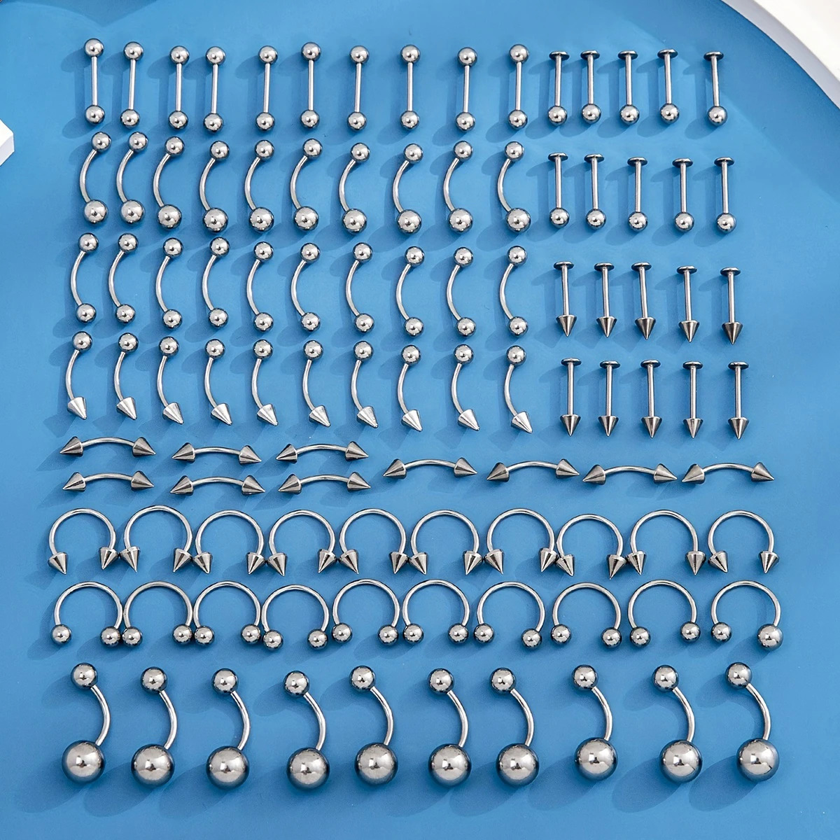 85PCS Steel Body Piercing Jewelry Lot Bulk Nose Ring Tongue Bar Eyebrow Labret Set Horseshoe Pack 250110