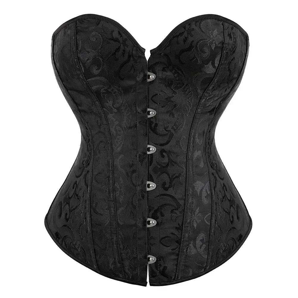 Simple Elegant Overbust Corset Vintage Women Bustier Lace-up Plastic Boned Corset Plus Size Brocade Gothic Sexy Corset W250120