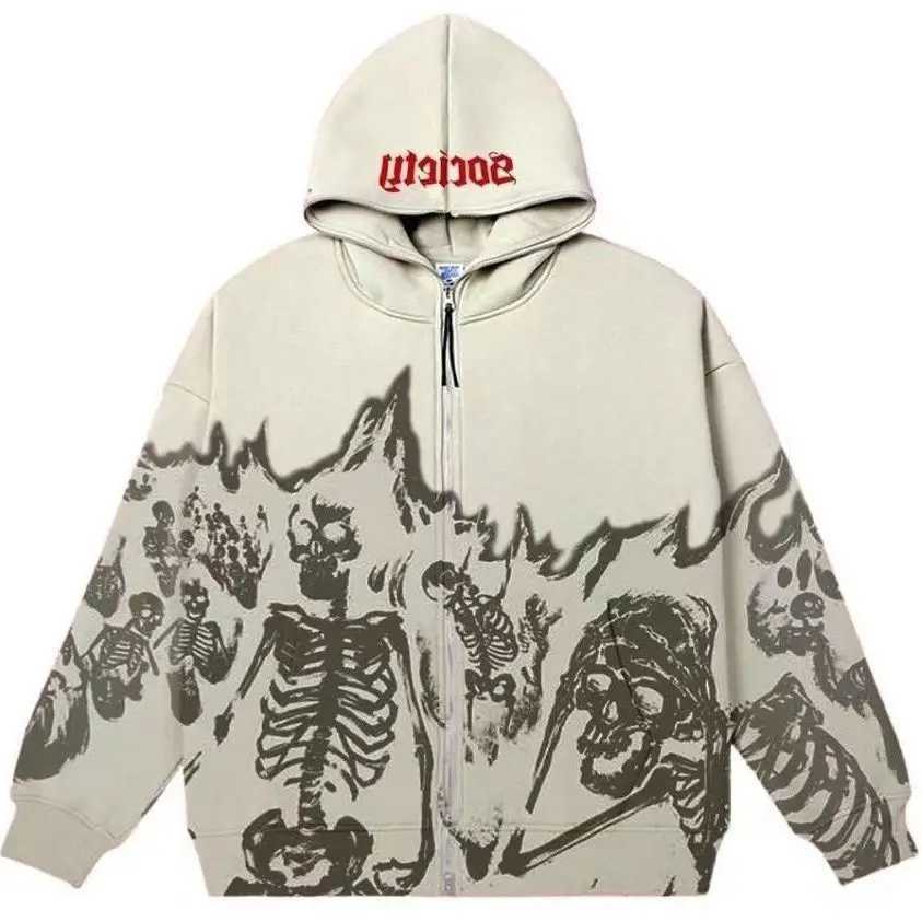 2024 skeleton sweatshirt y2k top couple autumn and winter new long-sleeved skull hair coat men winter men clothing y2k tops W250117
