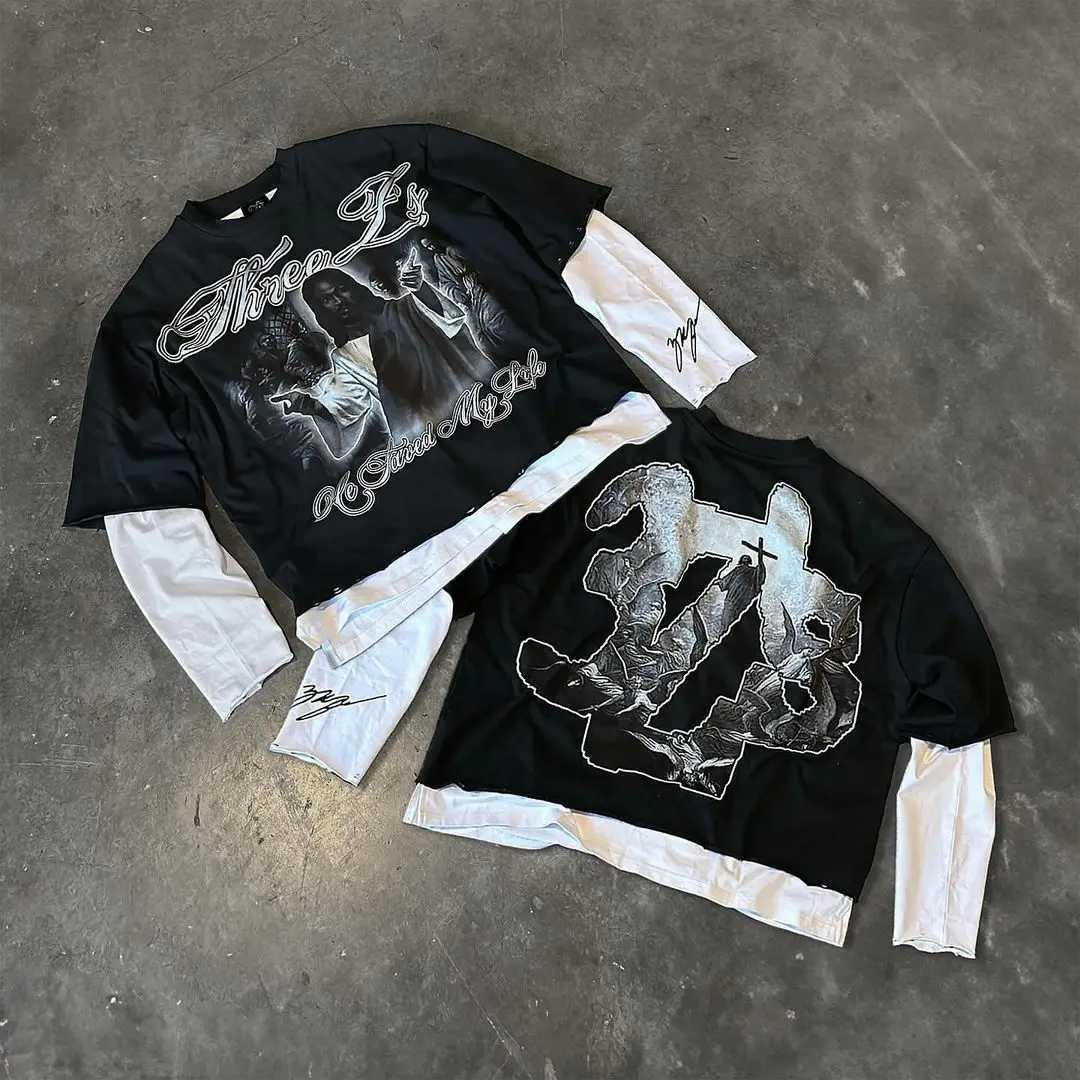 Y2k retro new hip-hop pattern printed men oversized T-shirt street short sleeved casual punk couple top harajuku y2k top W250117