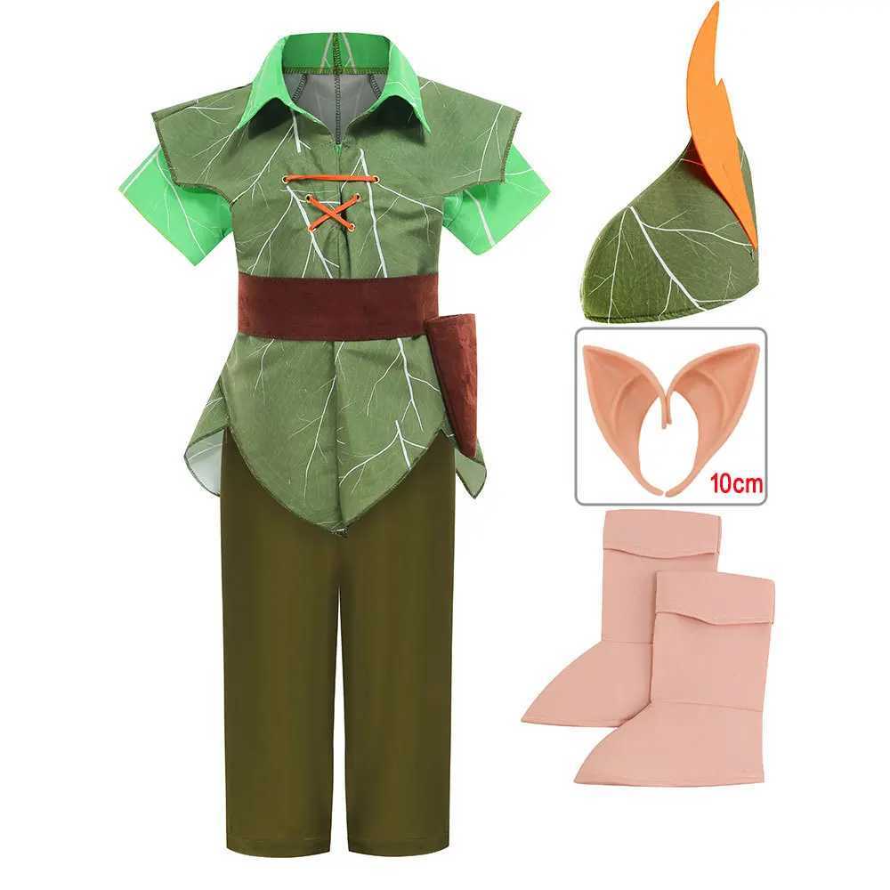 Child Peter Pan Costume With Hat Boys Halloween Fancy Party Dress Up Elf Outfits W250117