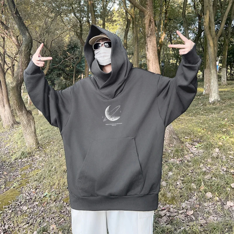 Moon Graphic Printed Ninja Hoodies Hombre Japanese Style Streetwear Turtleneck Sweatshirts Autumn Hip Hop Y2K Oversize Hoodie 250109Z