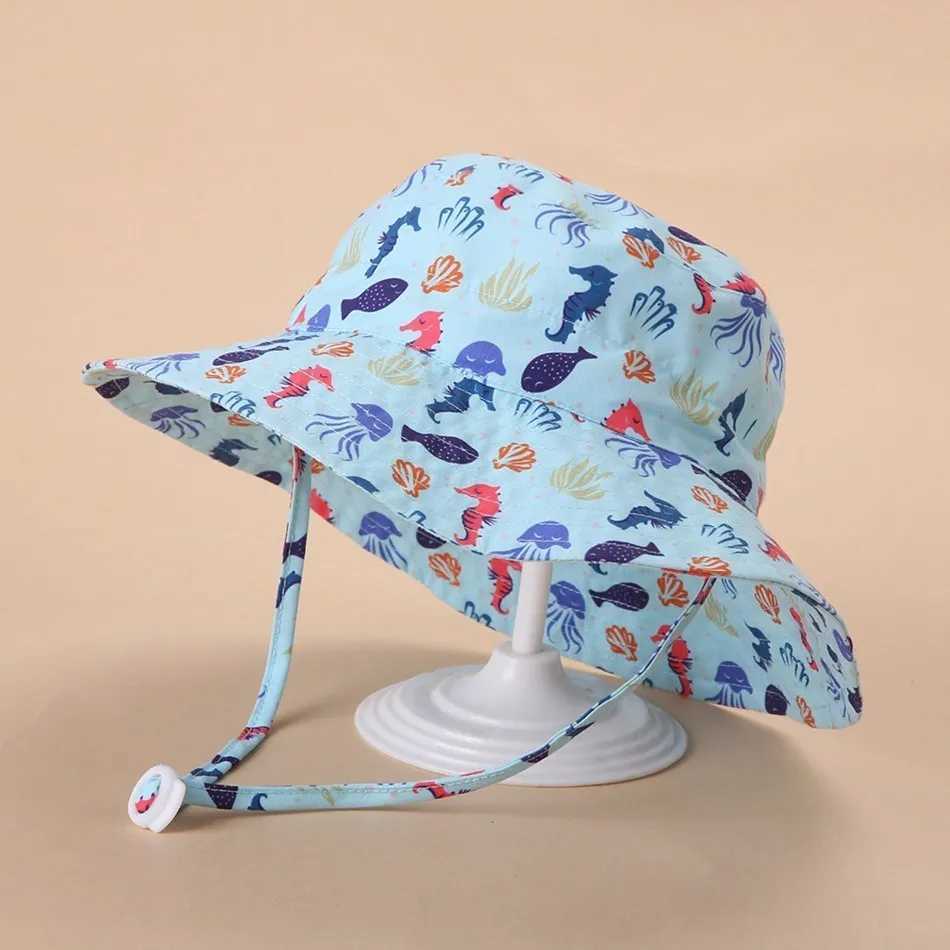 Children Hat Toddler Boys Girls Summer Cartoon Panama Sun Hat Baby Beach Fisherman Bucket Hat Kids Ear Cover Caps 0-8 Years M250121