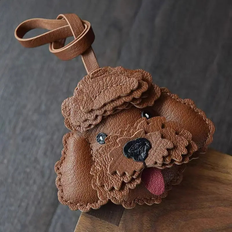 Handmade Leather Teddy Dog Keychain Bag Pendant 250121
