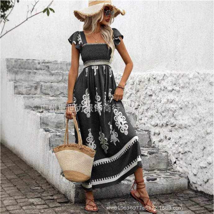 2025 Spring/summer New Women's Designer Vacation Style Printed Lace Up Sexy Dress Beach Skirt
