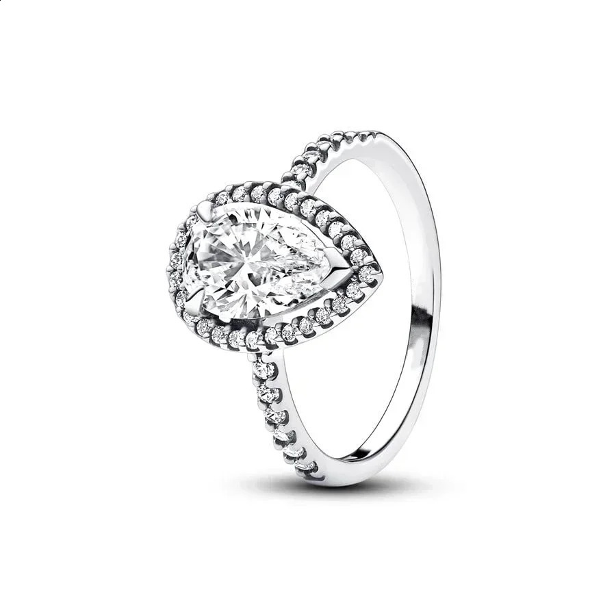 925 Sterling Silver pretty Sparkling Asymmetrical Herbarium Cluster Band Pear Halo Timeless Crossover Dual Band Ring Gifts 250121