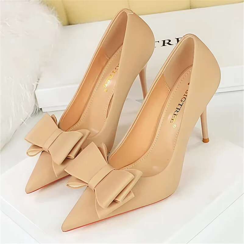 Women 10cm High Silk Butterfly Knot Pumps Lady Wedding Bridal Purple Heels Escarpins Green Blue Peach Office Shoes