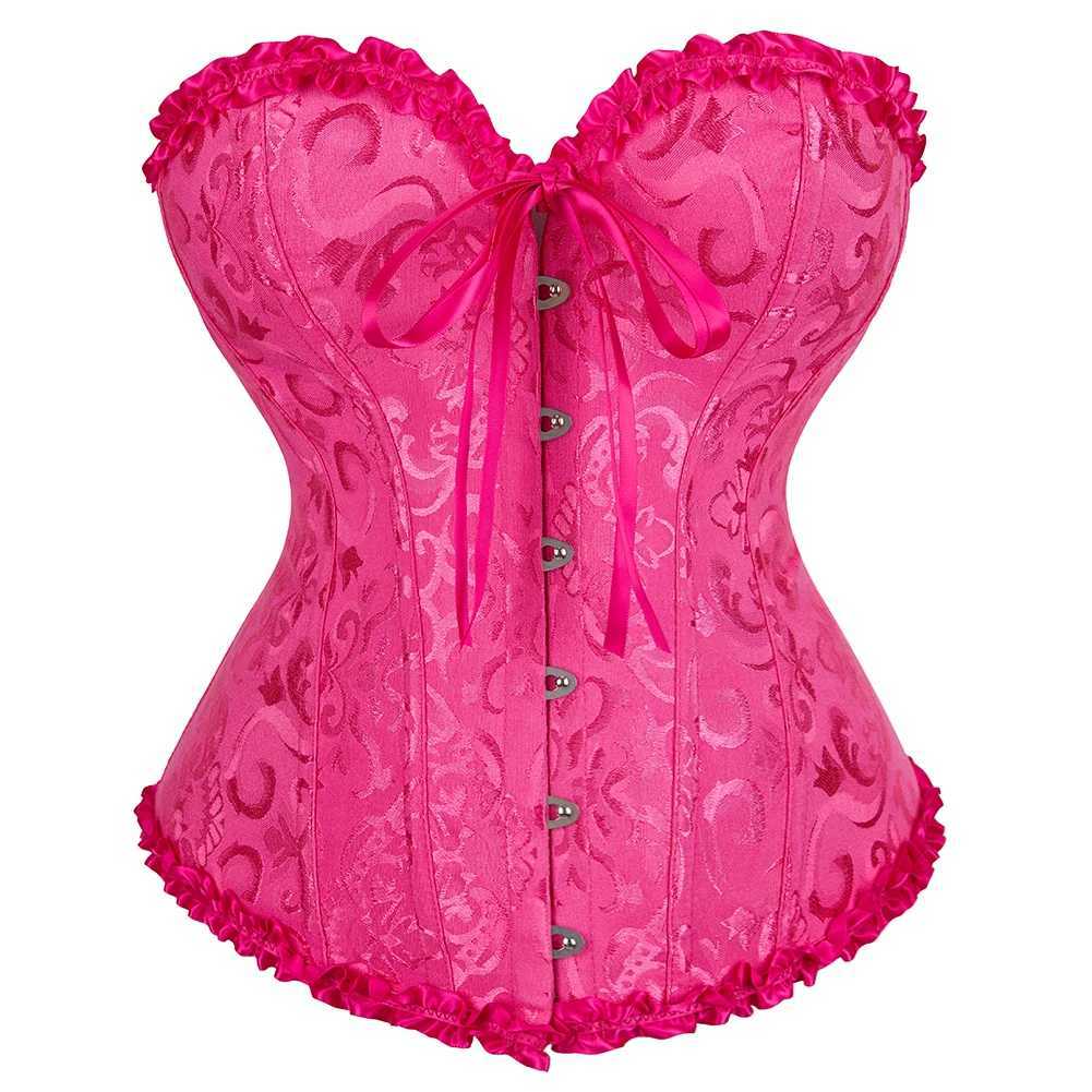 Sapubonva Corset Sexy Womens Plus Size Corsets and Bustiers Overbust Floral Gothic Brocade Corselet Clothing Top White Black W250120