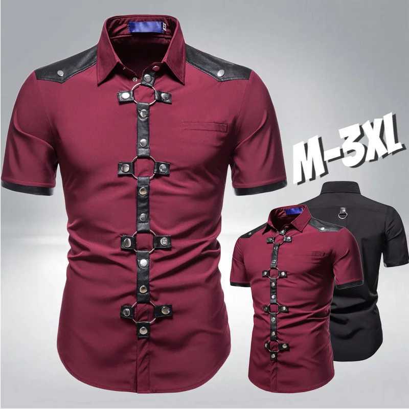 Fashion New Mens Punk shirts Mens Gothic Rivet Short Sleeve Shirts Casual For Men Comfortable Summer Wear shirts W250118