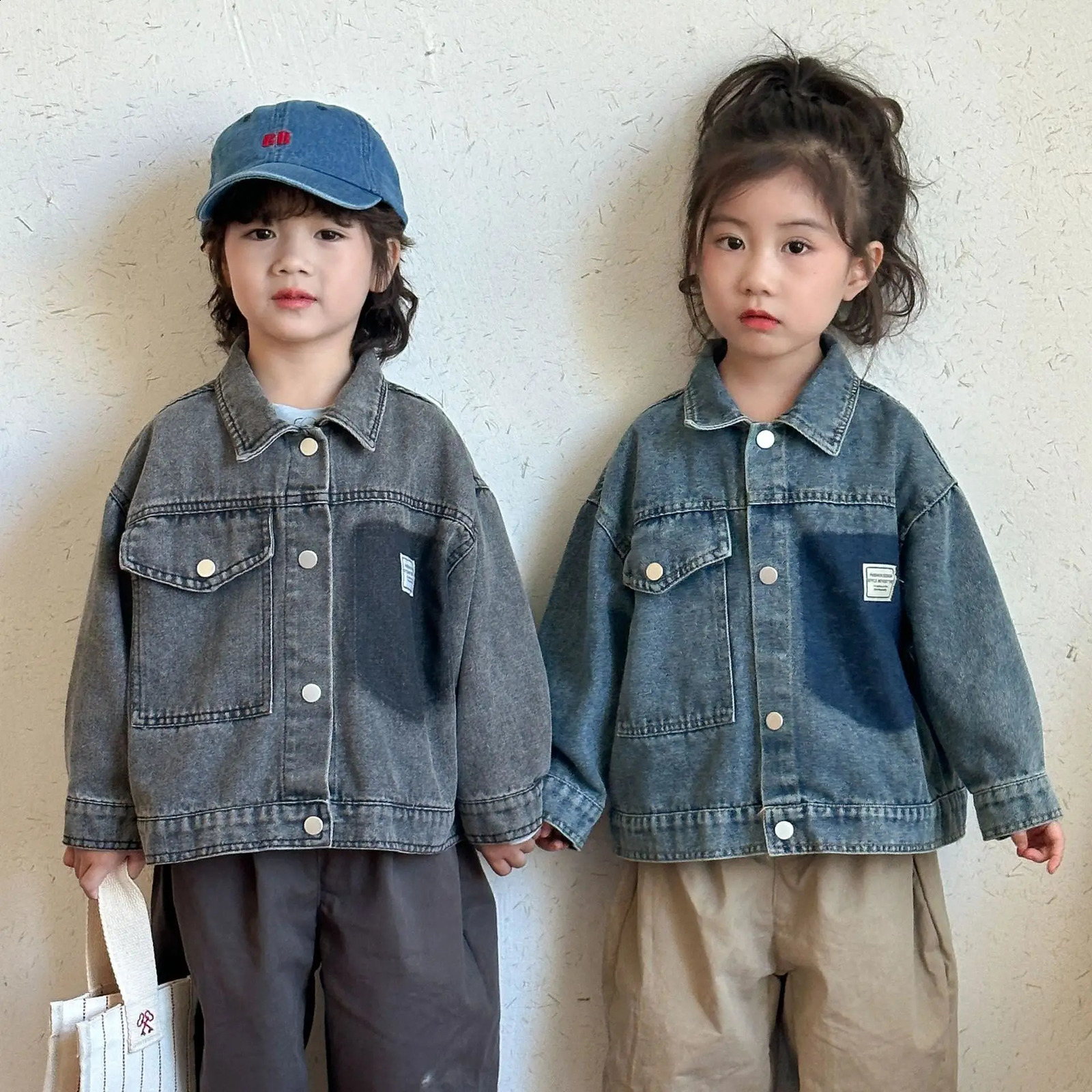 UNITIM Spring Autumn Childrens Denim Jacket Loose Buttons Sticker Solid Kids Baby Boys Top Toddler Boys Outerwears Coat 250121