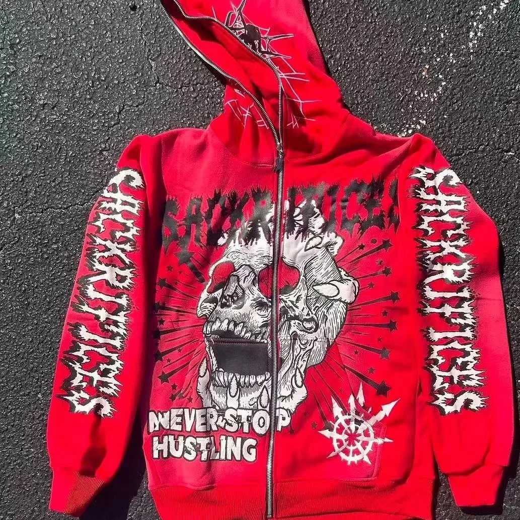 Y2k Cotton Hoodie Gothic Skull Printed Sweatshirt New Best Selling Personality Fashion Punk Hip Hop Casual Hoodie Men Streetwear W250117